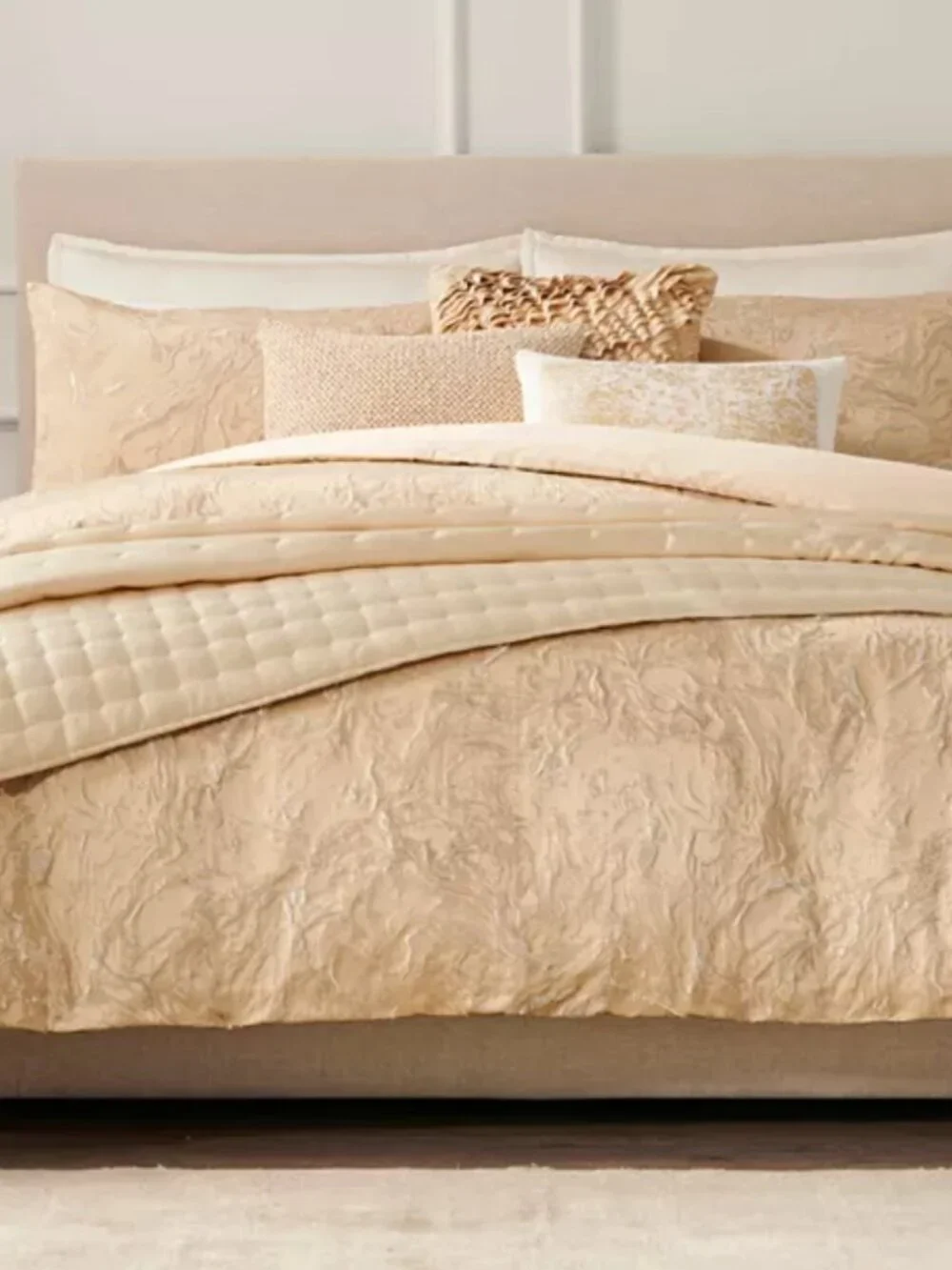 Donna Karan Liquid Marble Jacquard Gold King Duvet & 3 SHAMS NEW 4PC SET $1500
